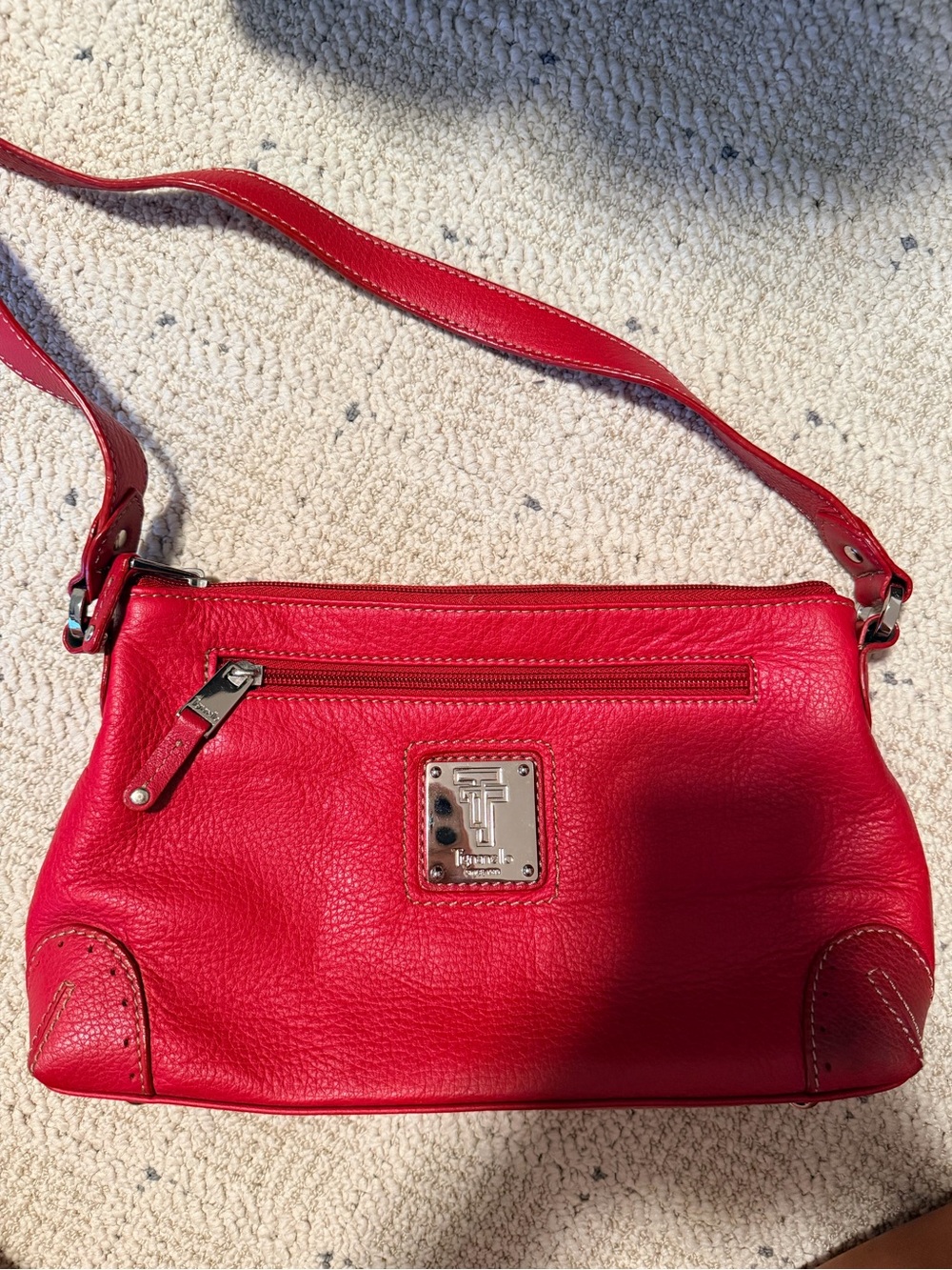Tiganello Red Leather Bag with Metal Logo Plaque